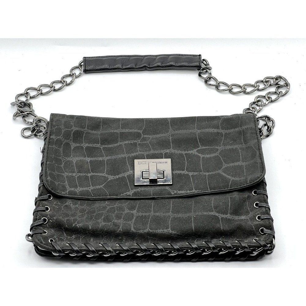 BCBGeneration Black Clutch Purse Animal Print Organizer Bag Metal Hardware